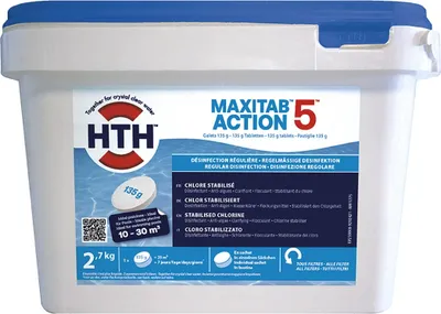 Produktbild von HTH MaxiTab Action 5 - 2,7 kg Chlor Multifunktion 135g Tabletten langsam löslich