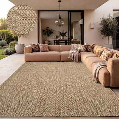 Produktbild von Outdoor Teppich Wetterfest Garten Schlafzimmer Flur Regenbogen Muster Boho Design Unifarben Sisal Look Moderner Style Größe 200x290 cm