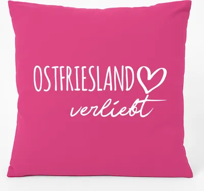 Produktbild von Huuraa Kissen Ostfriesland verliebt 40x40cm mit Füllung Fuchsia Baumwolle Dekokissen Geschenkidee