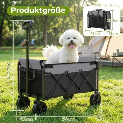 Produktbild von Bollerwagen Faltbar Klein 100KG, Handwagen Klappbar, Faltbarer Einkaufswagen Campingwagen mit Höhenverstellbarem Griff, Leicht & Platzsparend & Stabil