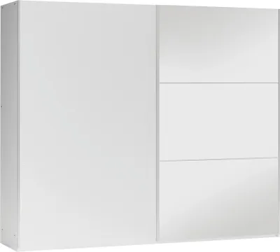 Produktbild von Furniture24 Kleiderschrank VIGO 250 Schwebetürenschrank Schrank mit Schiebetür 3 Kleiderstangen 5 Einlegeboden 2 Schubladen Weiß mit Spiegel , 250 cm breit
