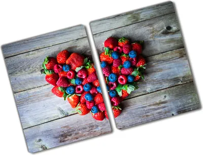 Produktbild von Tulup Glas Herdabdeckplatte - 2x40x52 cm - Glaskeramikkochfeld-Abdeckung Spritzschutz Glasabdeckplatte Kochplattenabdeckung und Schneidebrett - Zweiteilig - Essen & Getränke - Herz aus Früchten - Rot