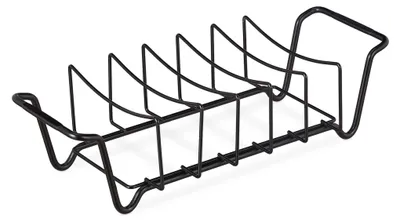 Image de Support à côtes Relaxdays, panier à rôtir pour barbecue, acier au carbone, réversible, support à viande pour côtes levées, noir