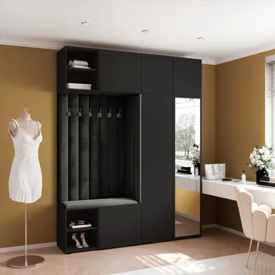 Image de Vestiaire Aria 4 190 cm Noir Rembourré Noir avec Miroir Soft-Close Push-to-Open