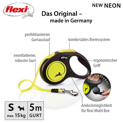 Produktbild von flexi New NEON S Gurt 5 m schwarz