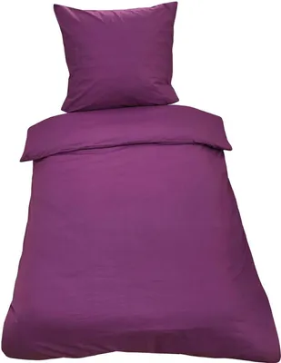 A purple duvet cover and pillowcase set laid out on a white background.