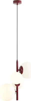 Produktbild von Pendelleuchte Metall Glas E14 46 cm breit H: max. 120 cm Rot Weiß 2-flammig Kugel Schirm rund Modern