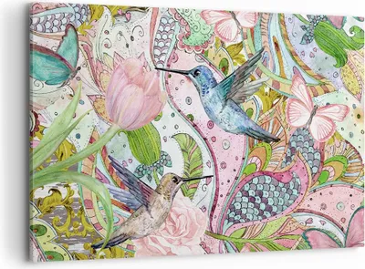 Produktbild von Bild auf Leinwand - Leinwandbild - Vogel Schmetterling Blume - 100x70cm - Wand Bild - Wanddeko - Leinwanddruck - Bilder - Kunstdruck - Wanddekoration - Leinwand bilder - Wandkunst - AA100x70-4065