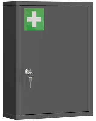 Image de Armoire de rangement pour médicaments, fixation murale, sécurisée pour les enfants, armoire en acier verrouillable, armoire suspendue, noire | 2 clés | 3 compartiments | 40x15x53,5 cm