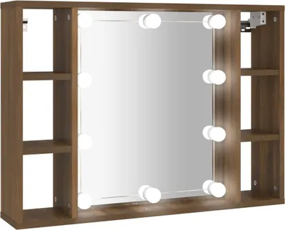 Produktbild von vidaXL Spiegelschrank mit LED Braun Eichen-Optik 76x15x55 cm
