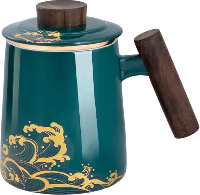Image de DISDADA Tasse à thé céramique avec passoire et couvercle 500ml - Dark Green Waves