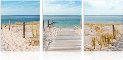 Produktbild von 3er Set Strand Leinwandbilder Blauer Himmel Meer Wandkunst, 30x40 cm Ungerahmt