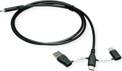 Produktbild von ROLINE USB 2.0 Kabel Typ C, ST/ST, mit Datenblockier-Adaptern Typ A+C, 1 m