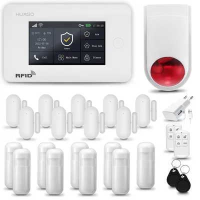 Immagine prodotto di HUXGO HXA006 Sistema di allarme per la casa, WiFi + GSM 4G, con sirena wireless. Sistema di allarme con 9 sensori di movimento e 9 sensori per porte e finestre, compatibile con l'app Tuya Smartlife