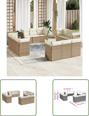 Produktbild von The Living Store 12-tlg. Garten-Sofagarnitur mit Kissen Beige Poly Rattan