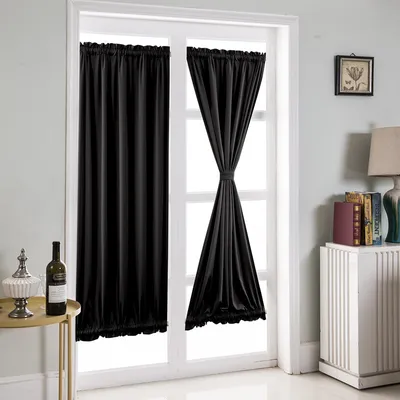 Produktbild von Türvorhänge Polyester-Französische-Türpaneel-Vorhänge Offenes Gewebe Weiße transparente Französische Türpaneele, 25 × 40 Zoll/Schwarz