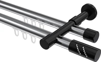 Produktbild von Interdeco Innenlaufstange / Gardinenstange mit Innenlauf Chrom / Schwarz, Typ Prestige Zoena (Glitzerzylinder), 20 mm Ø 2-läufig, 400 cm