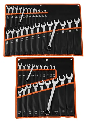 Produktbild von Maul- und Ringschlüssel Set - 44-teiliger Schraubenschlüsselsatz - SAE & Metrisch - 12-Kant - Mit Rolltasche - Kohlenstoffstahl - Für Kfz-Reparaturen