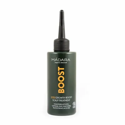 Productafbeelding van MÁDARA Cosmetics 3 Minuten Groeibevorderende Behandeling voor de Hoofdhuid, 100 ml, flesje met pipet, 1 stuk, Inhoud: Aqua, Chantharellus Cibarius (Cantharelle) extract, Alcohol, Glycerin, PCA Glyceryl Oleate, Urtica..., Gluten, Palmolie