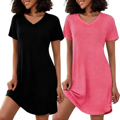 Image de Ensemble de 2 pyjamas en coton pour femmes, à manches courtes