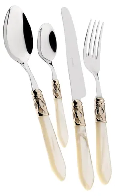 Produktbild von ALDAM-S4250 Aladdin Tafelbesteck, Stahl/ABS, elfenbeinfarben, 39 x 27 x 5 cm, 24-teilig