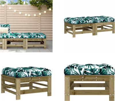 Produktbild von vidaXL Gartenhocker mit Kissen 2 Stk. Kiefernholz Imprägniert - Gartenhocker - Terrassenhocker - Outdoor Hocker - Garten Fußhocker