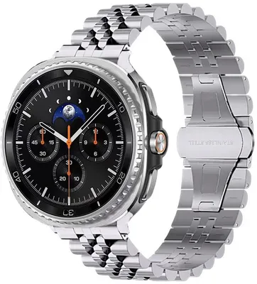 Produktbild von Stravo 5-reihiges Edelstahl-Gliederarmband – für Samsung Galaxy Watch 9/8/8 Classic (40/44/46 mm) – Faltschließe & Kürzungsset – Silber