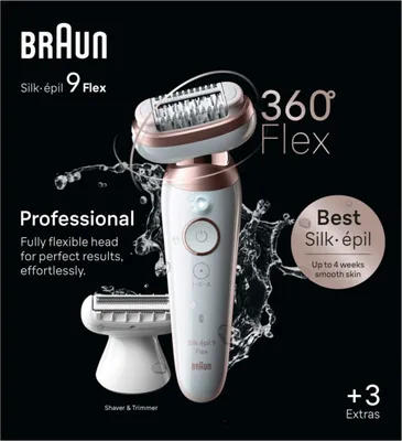 Produktbild von Braun Silk-épil 9 Flex 9-030 3D, Pink, Weiß, 40 Pinzette, MicroGrip, Achsel, Bikini, 0,5 mm, Akku