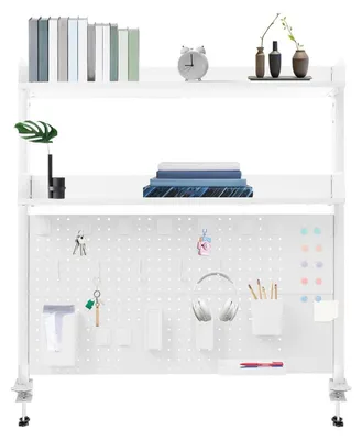 Image de Étagère de bureau, modèle à 2 niveaux, blanche, dimensions : 100 x 95 x 12,5 cm
