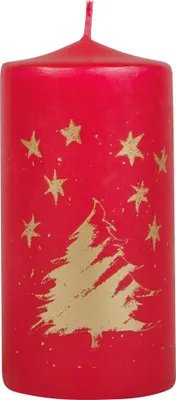 Produktbild von Weihnachtskerze Weihnachtsbaum und Sterne in Rot 120 x Ø 60 mm, 1 Stück