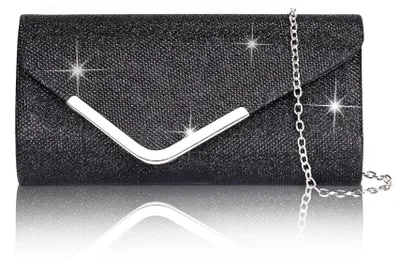 Produktbild von Damen-Clutch, glitzernde Pailletten-Abendtasche mit abnehmbarer Kette, elegante Umschlag-Clutch, elegante Schultertasche für Hochzeiten, Partys, Bankette und Feiertage (schwarz)