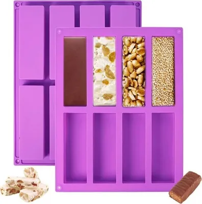 Produktbild von 2 Stück Müsliriegel Form Silikon Antihaft, 8 Mulden Energieriegel Backform, Silikonform Rechteckig Backform Riegel für Brotbrot, Brownie, Cornbrot, Käsekuchen, Pudding, Muffin, Kuchen und Seife(Lila)