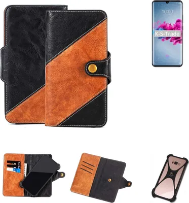 Produktbild von K-S-Trade Handyhülle Schutzhülle Bookstyle Case Wallet-Case kompatibel mit ZTE Axon 11 5G Handy Cover Bumper Klapphülle schwarz hellbraun 1x