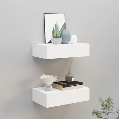 Image de vidaXL Étagères murales avec tiroirs 2 pcs. Blanc 40x23,5x10 cm MDF