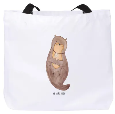 Produktbild von Mr. & Mrs. Panda Schultasche Otter Muschel - Weiß - Geschenk, Strandtasche, Träumen, Tote Bag, Büro, Laptoptasche, Tasche, Seeotter, Motivation, Reisetasche