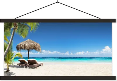 Produktbild von MuchoWow® Textilposter Strand - Sonnenschirm - Meer 90x45 cm mit schwarzem Rahmen - Klemmleisten