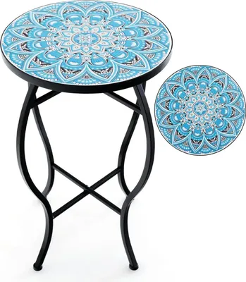 Image de Table mosaïque - Table d'appoint ronde/table bistrot - Ø 30 cm, hauteur 50 cm - Structure métallique - Pour balcon et jardin - Bleu
