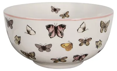 Zdjęcie produktu dla Clayre & Eef Miska na zupę 500 ml biało-różowa Porcelana Motyle