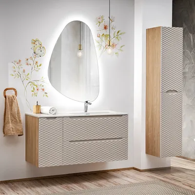 Produktbild von Badmöbel Set 3-teilig mit 120cm Waschtisch, Eiche mit beige, OLUO-56-BEIGE