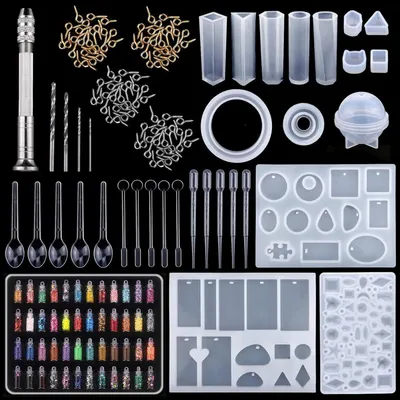 Produktbild von 284-teiliges Gießharz-Set für Schmuckherstellung mit 15 Silikonformen, Glitzer & Zubehör