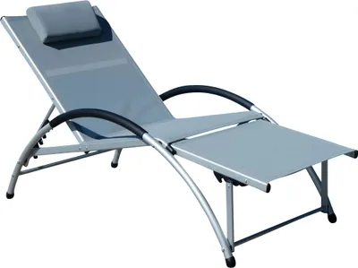 Produktbild von ALEOS. Gartenliege Sonnenliege Fitnessliege Bauchmuskeltrainer stabile Aluminium Konstruktion mit atmungsaktiven Kunststoffgewebe und Kopfpolster FIT-GRAU