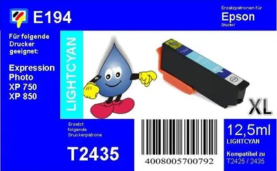 Produktbild von E194 - TiDis Ersatzpatrone - lightcyan - mit 12,5ml Inhalt ersetzt T2435XL
