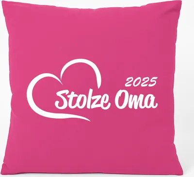 Produktbild von Huuraa Kissen Stolze Oma 2025 Herz 40x40cm mit Füllung Fuchsia Baumwolle Dekokissen Geschenkidee