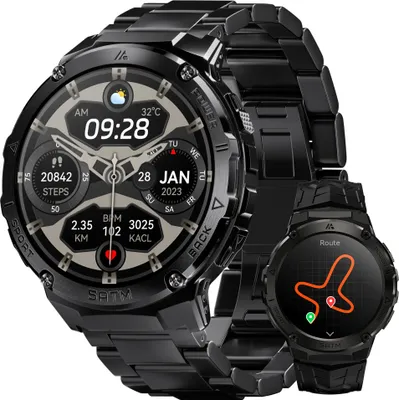 Produktbild von Smartwatch für Herren GPS, Druck/Höhenlage/Kompass, 480mAh extragroße Batterie, 50M Wasserdicht, robuste Smartwatch mit Vollmetallgehäuse, Anrufannah