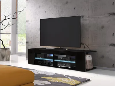 Image de Meuble TV avec éclairage LED KINSALE 2 – noir / noir brillant