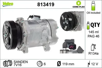 Produktbild von VALEO 813419 7V16 Klimaanlage Klimakompressor PAG 46 R134a für VW Transporter V Bus (7HB, 7HJ, 7EB, 7EJ, 7EF, 7EG, 7HF, 7EC) Multivan V