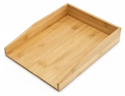 Zdjęcie produktu dla 4 x bambusowy koszyk na dokumenty, organizer na biurko na papier formatu A4 i dokumenty, z możliwością ustawiania jeden na drugim, wys. x szer. x gł.: 6 x 25 x 34 cm, kolor naturalny