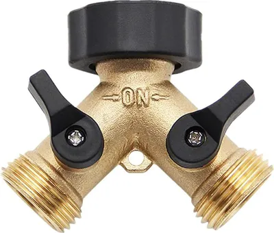 Produktbild von 2-Wege Y-Verteiler, Doppel-Waschmaschinen-Wasserhahn, 3/4 Zoll aus robustem Messing, Schlauchanschluss mit 2-Wege-Absperrhahn, für Sanitär, Doppel-Waschmaschinen-Wasserhahn, Garten