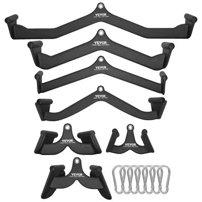 Productafbeelding van VEVOR Latzug-accessoires, roeiapparaat met kabeltrekking, T-stang, V-stang, set van 7, triceps-latstang, handgreep met rubberen coating, biceps-curl, triceps-latstang