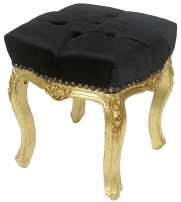 Immagine prodotto di Casa Padrino Sgabello barocco nero/oro 45 x 40 x h. 35 cm - Sgabello barocco fatto a mano con pietre scintillanti - Mobili in stile barocco